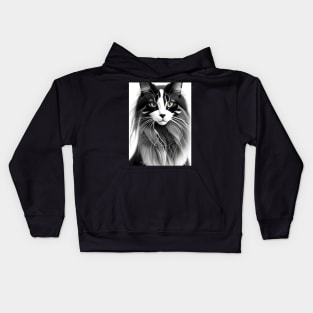 Black and White Cat - Modern Digital Art Kids Hoodie